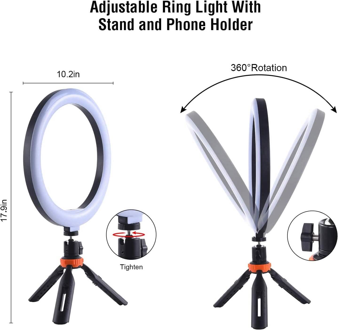 10" LED Ring Light, Selfie Ring Light with Stand and Phone Holder, 11 Brightness Levels (Refurbished)