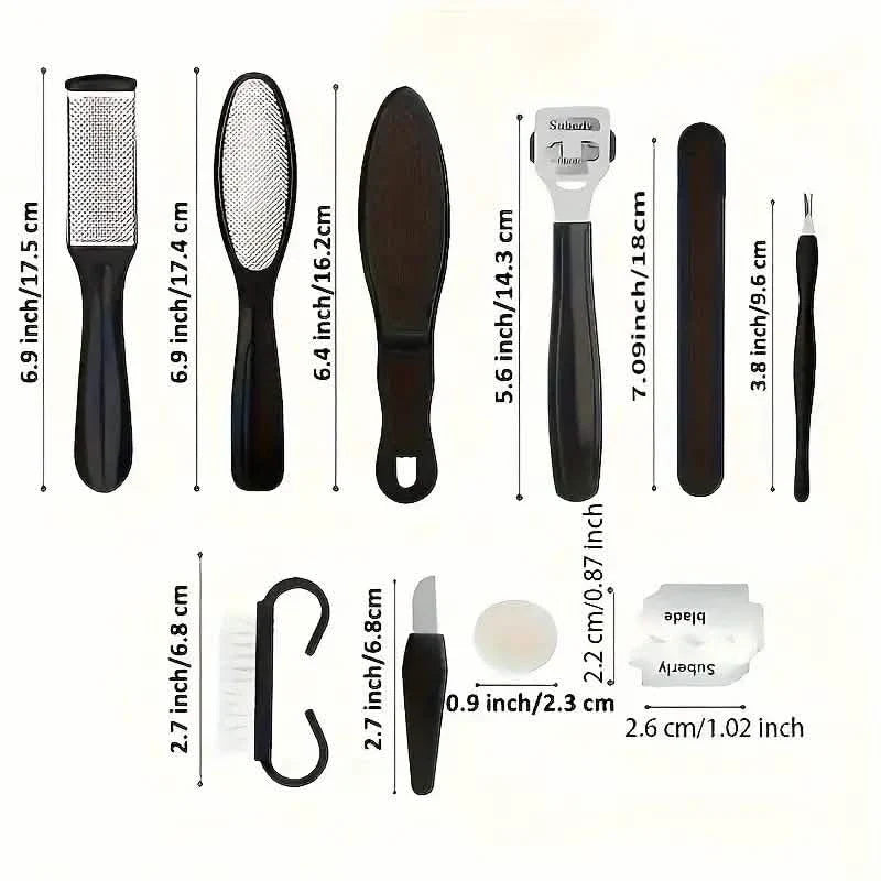 10-Piece Set: Stainless Steel Foot Care Kit - Portable Pedicure & Manicure Set