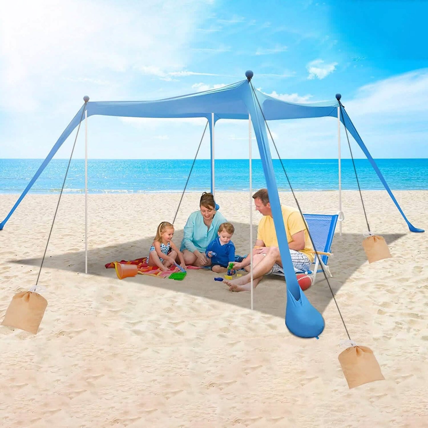 10 x 10 ft Sun Shelter Family Beach Tent Outdoor Shade UPF50+ with Sandbag