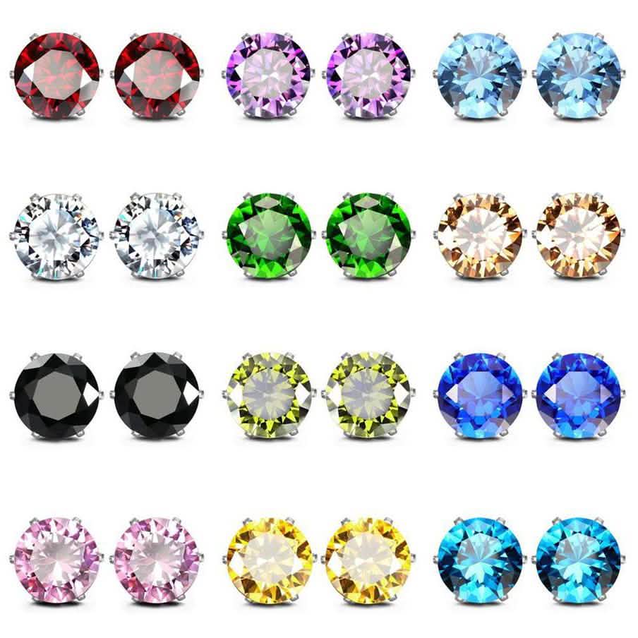12-Pack: Rhodium-Plated Crystal Birthstone Stud Earrings
