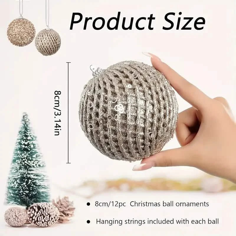 12-Piece Set: Large Sparkling Glittering Sequins Foam Ball Ornaments