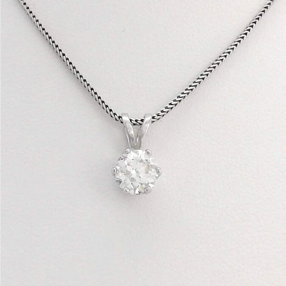 14K White Gold 1Ct Round European Cut Solitaire Diamond Pendant Necklace