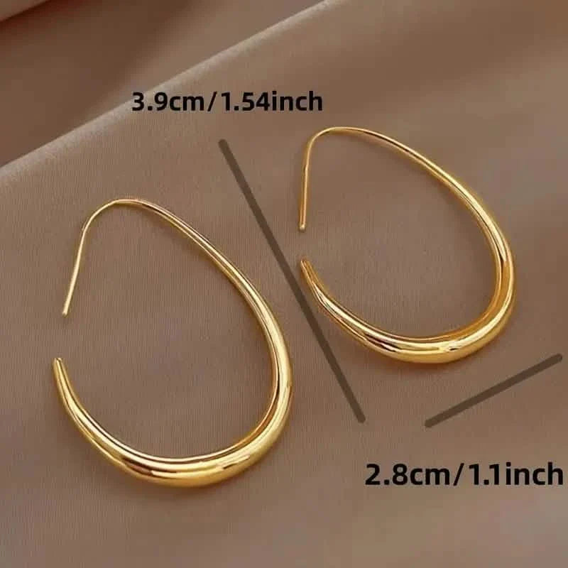 18K Gold Plated Glossy Minimalist Water Drop Design Hoop Earrings Copper
