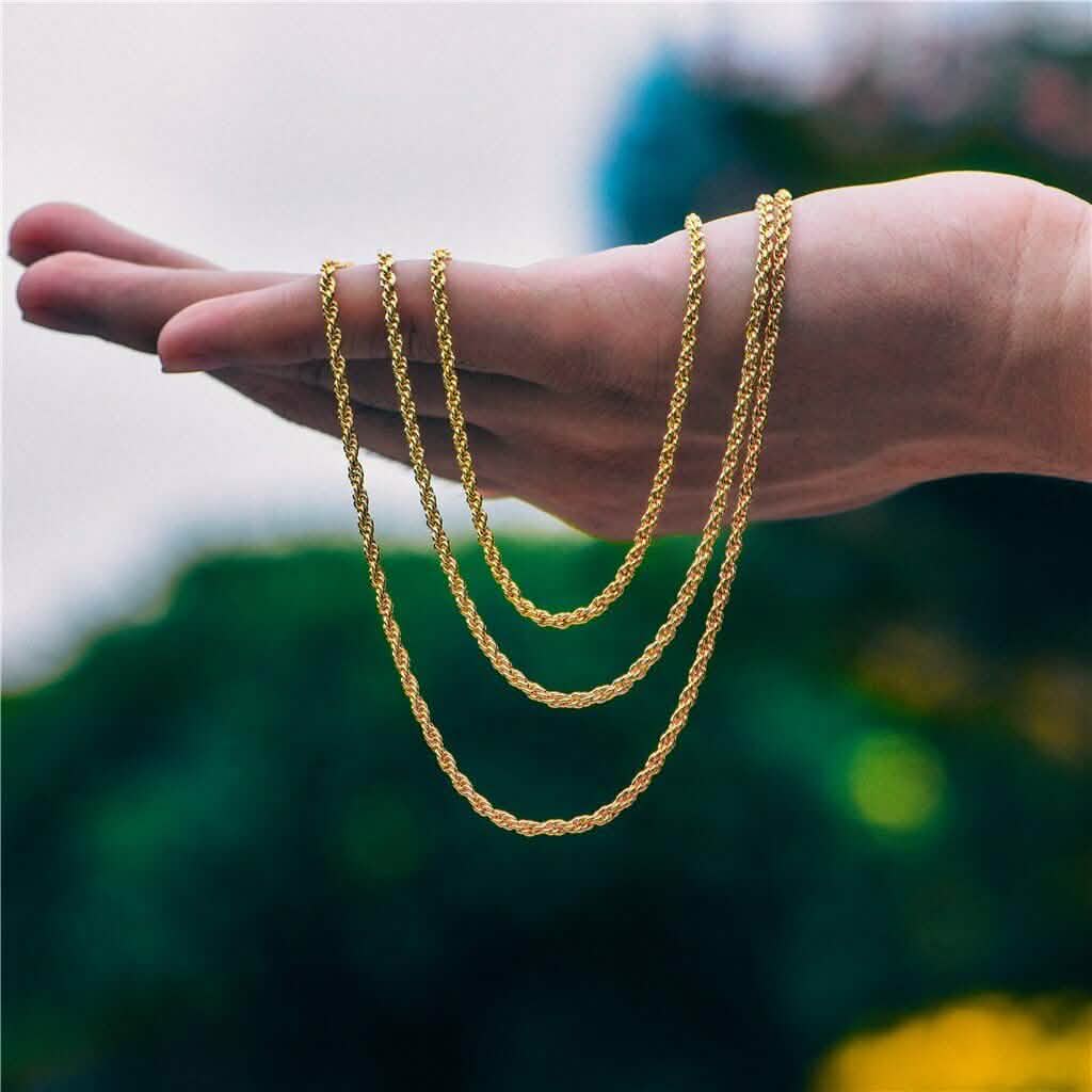 18K Solid Gold Rope Chain Necklace