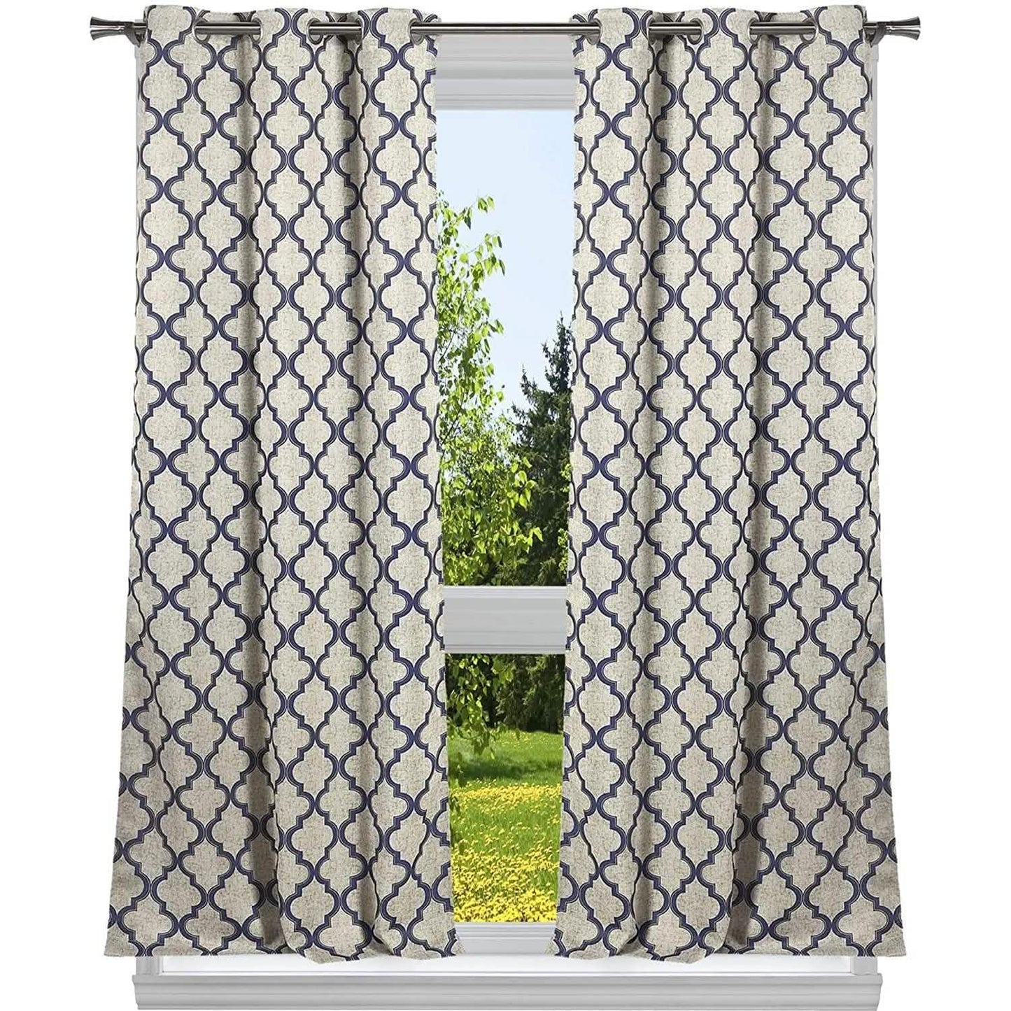 2-Pack: Heavy Geometric Blackout Grommet Window Curtain Pair Panel