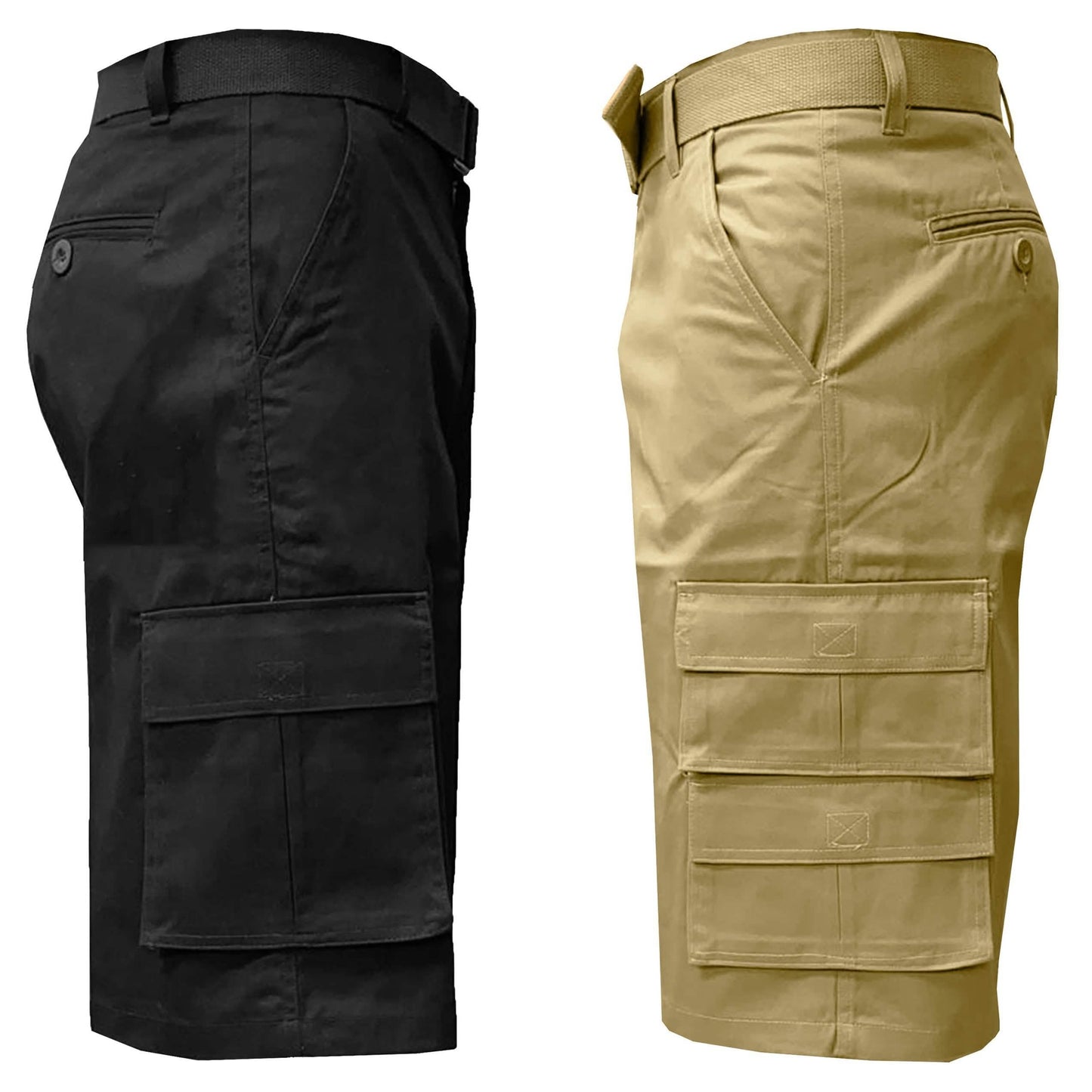 2-Pack: Men's 13” Fitted Belted 7-Pocket Cargo Shorts
