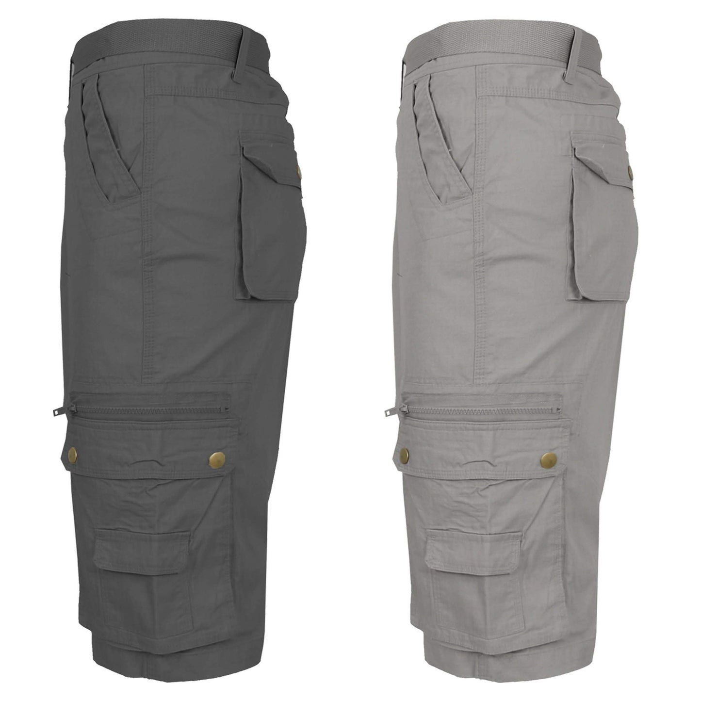 2-Pack: Men's Tactical Extended Size Cotton Cargo Utility Belted Shorts