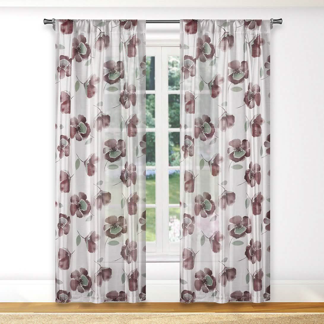 2-Piece: Floral Semi-Sheer Window Curtain Panel Set