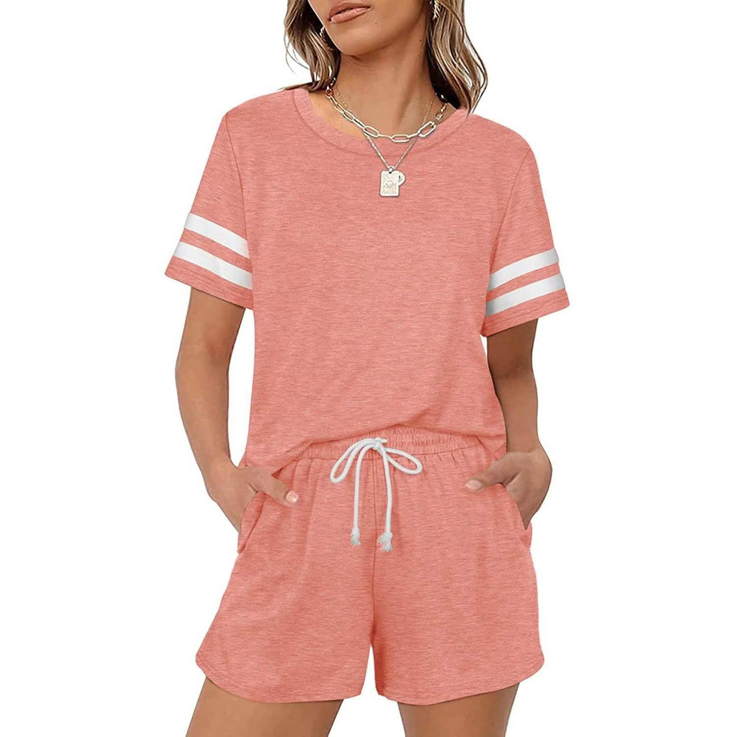 2-Piece: Loungewear for Women Short Sleeve Sweatsuit Sets Crewneck Loose Fit Outfits