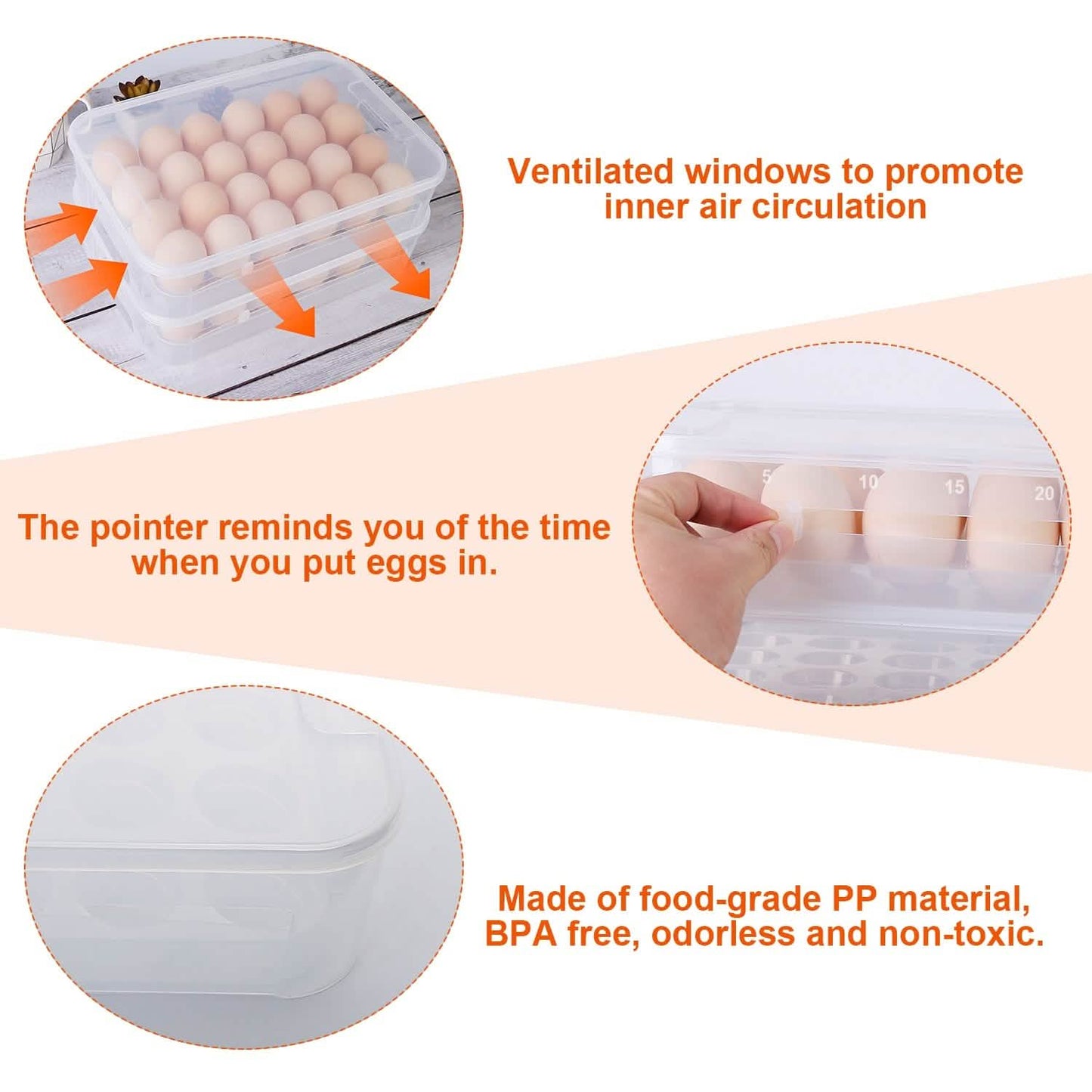 2-Piece: Plastic Egg Holder Stackable Egg Storage Box