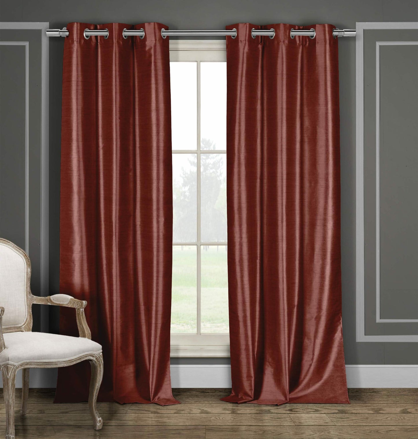 2-Piece Set: Blackout Faux Silk Foamback Room Darkening Grommet Window Curtains Pair Panel