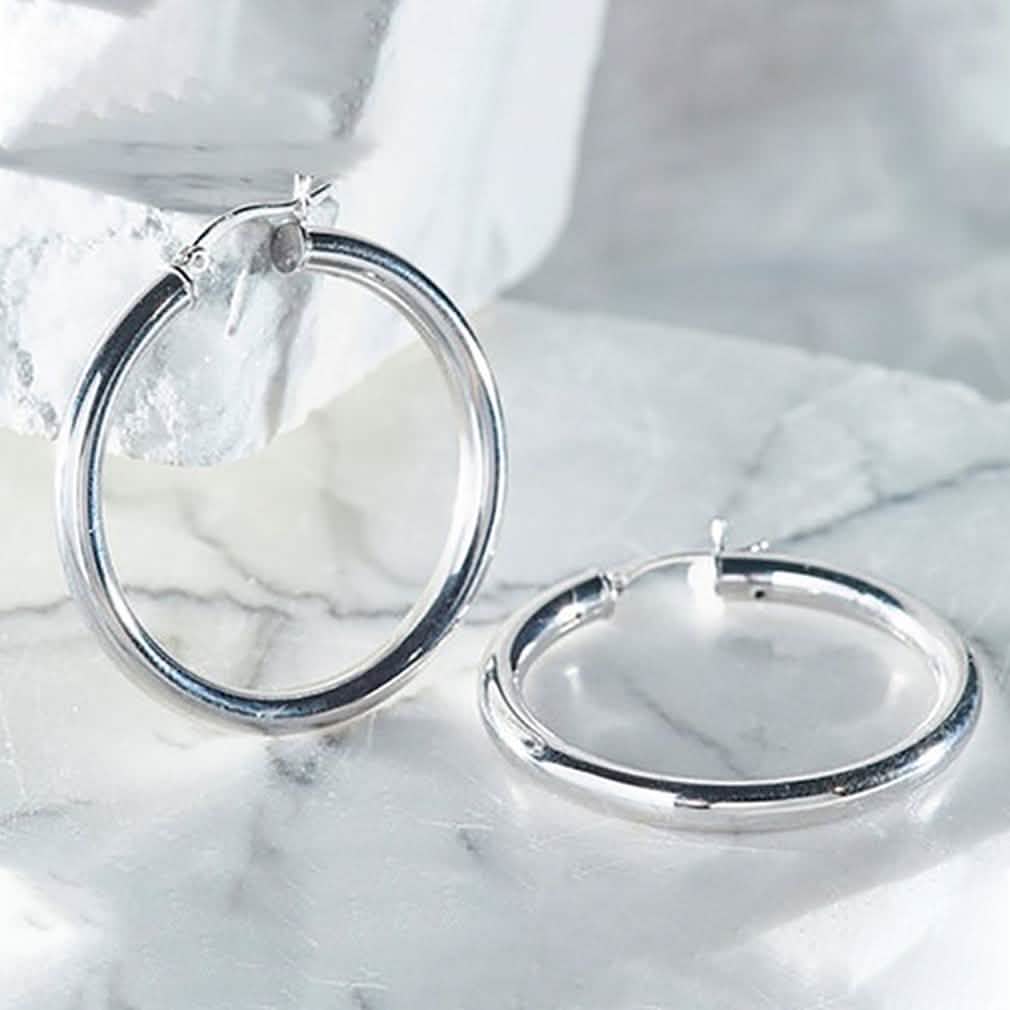 25mm Classic French Lock Hoops in Solid Sterling Silver