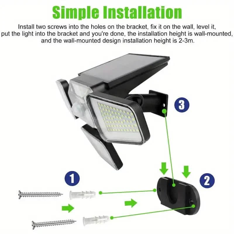 270 LEDs Solar Wall Light With Motion Sensor - 4 Head Lamp, 3 Lighting Modes Wide Angle Security Wireless Flood Light