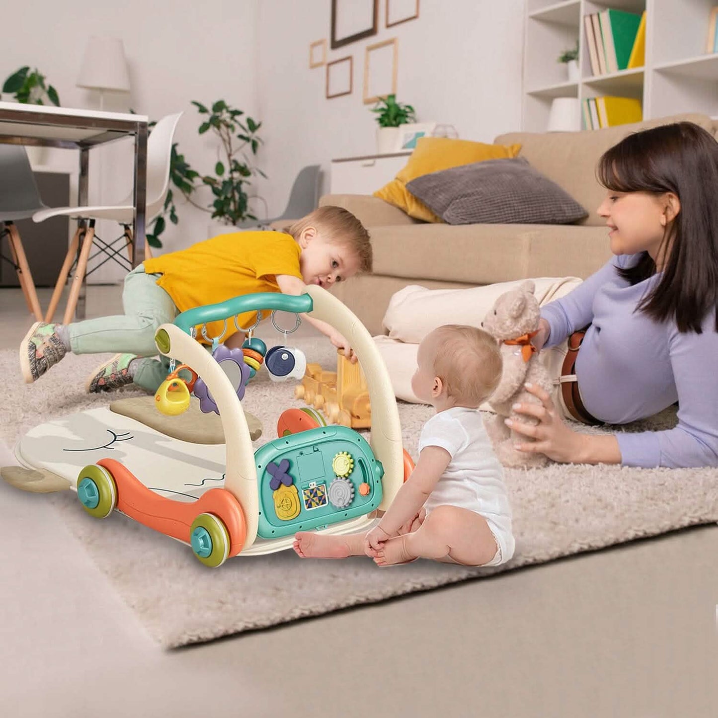 3-in-1 Baby Gym Playmat with Learning Walker for 0-12 Months Old
