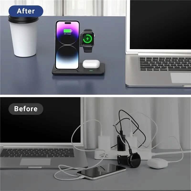 3-in-1 Wireless Charger Qi Fast 15W Charging Stand Pad