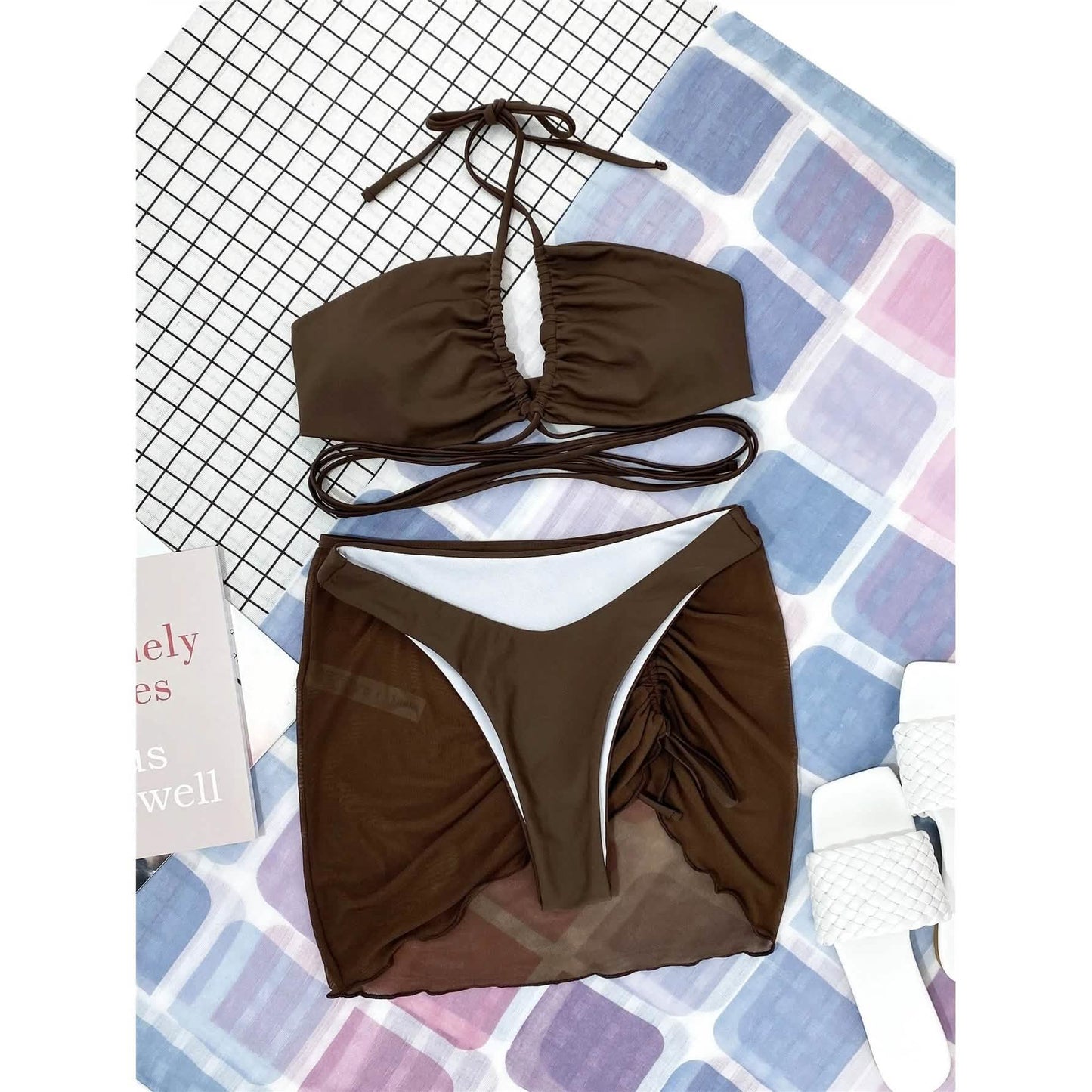 3-Pack: Criss Cross Halter Bikini Swimsuit & Beach Skirt