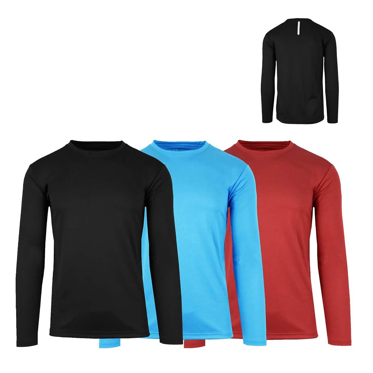 3-Pack: Men's Moisture Wicking Long Sleeve Performance Tagless Tee