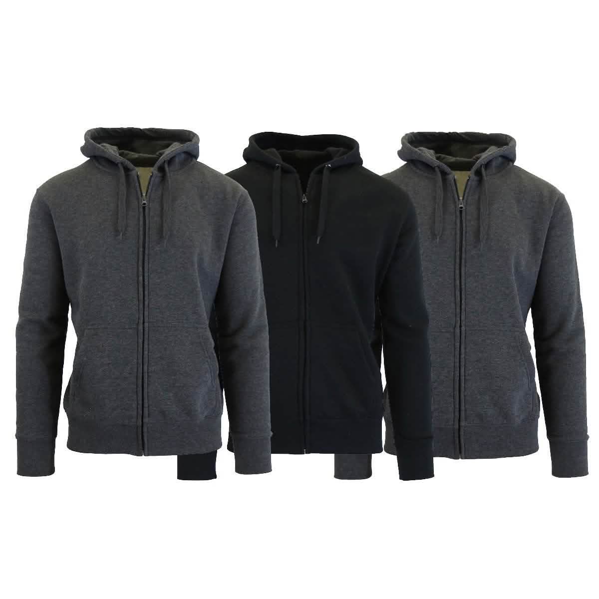 3-Pack Men's Slim-Fit Fleece-Lined Zip Hoodie