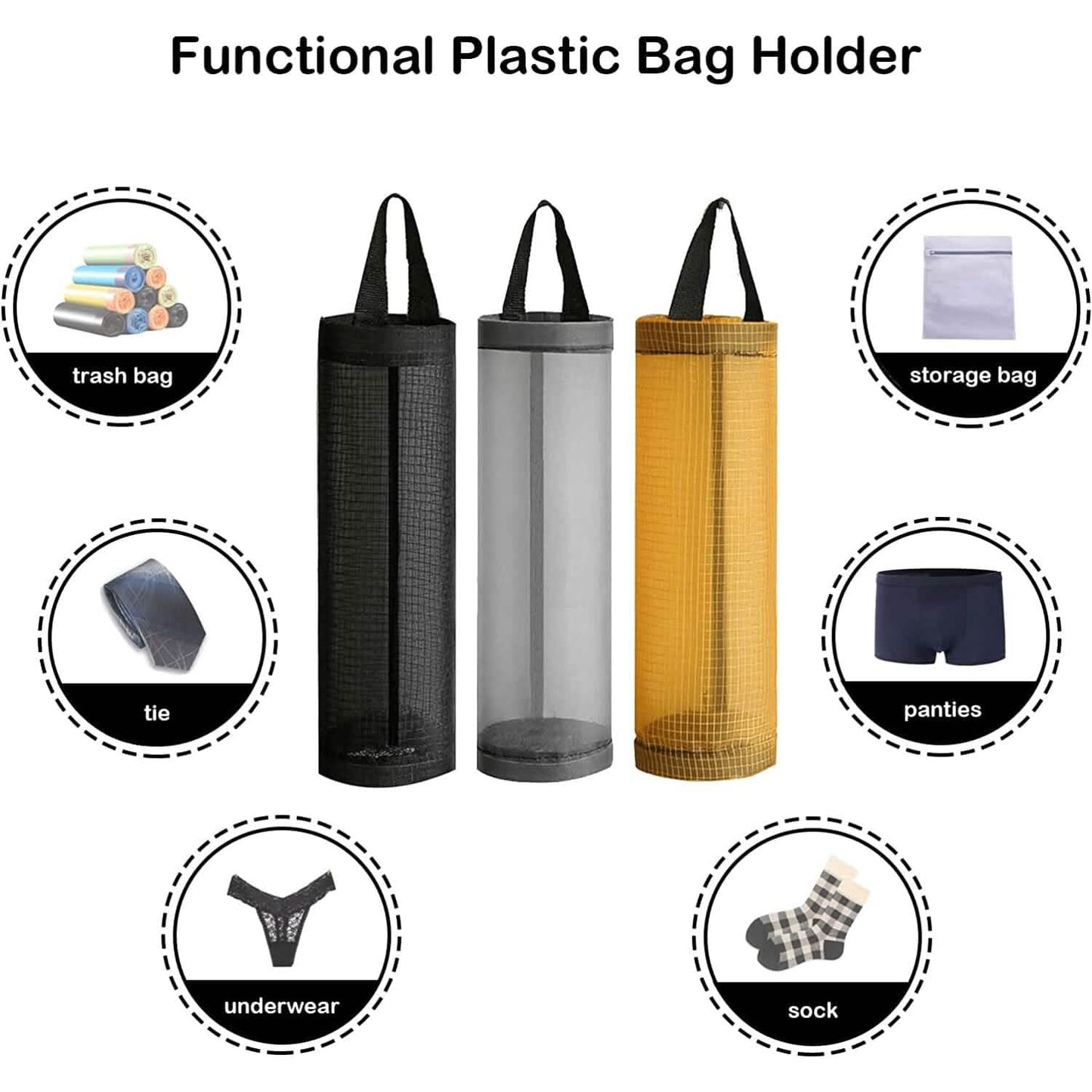 3-Pack: Plastic Mesh Grocery Bag Holder