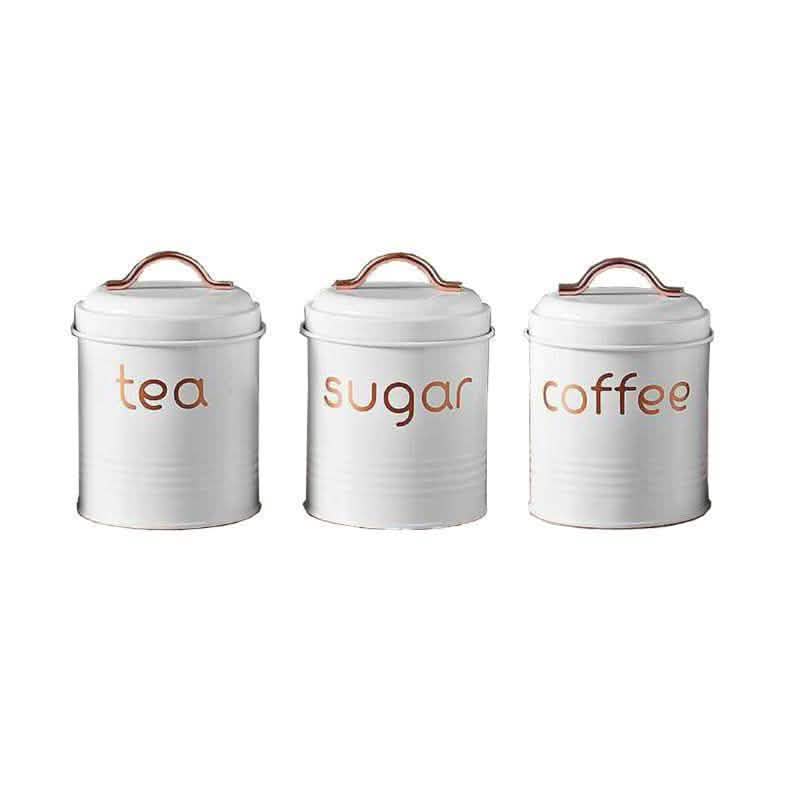 3-Piece: Metal and Copper Coffee Tea Sugar Canister Set