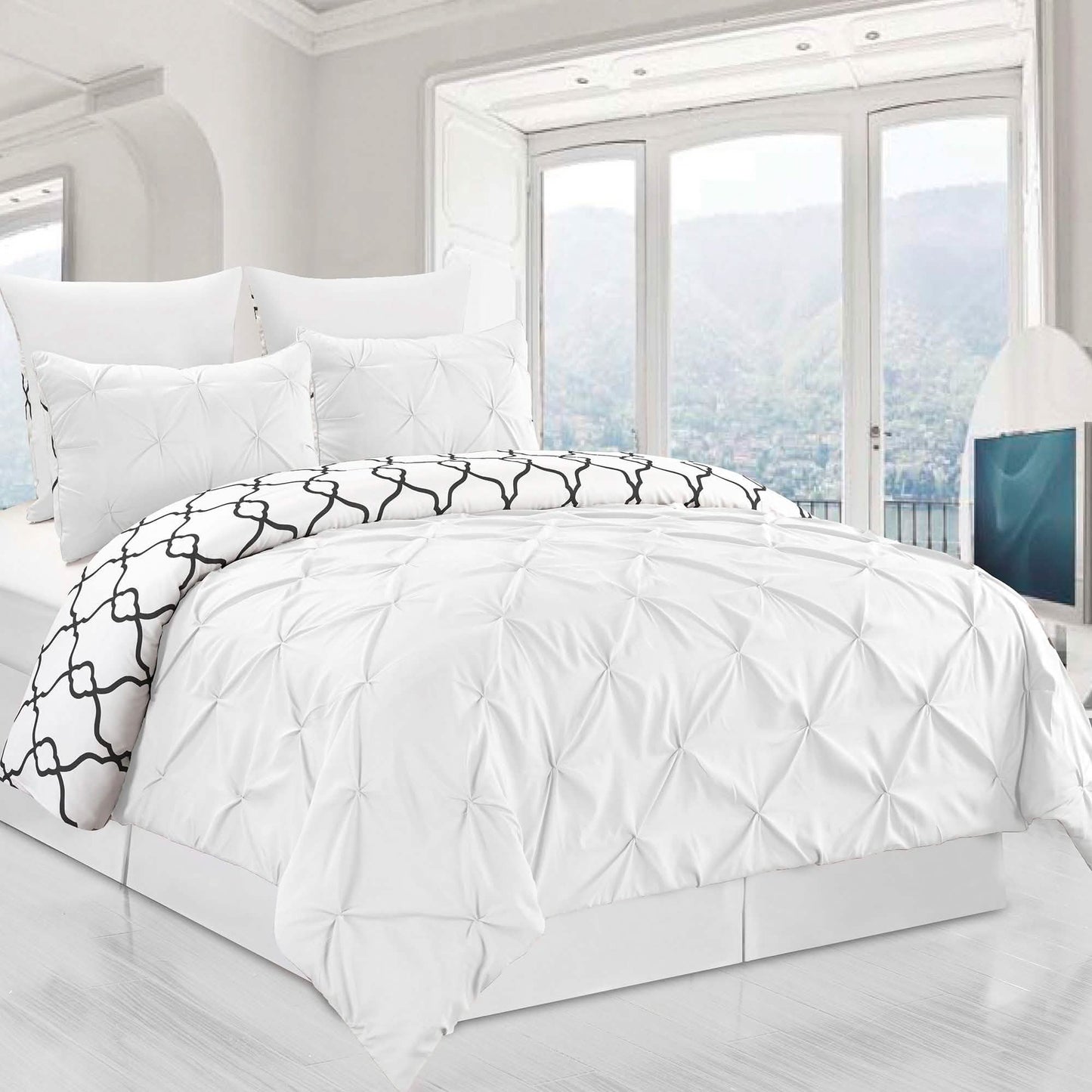 3-Piece Set: Reversible Premium Pintuck Duvet Cover and Shams