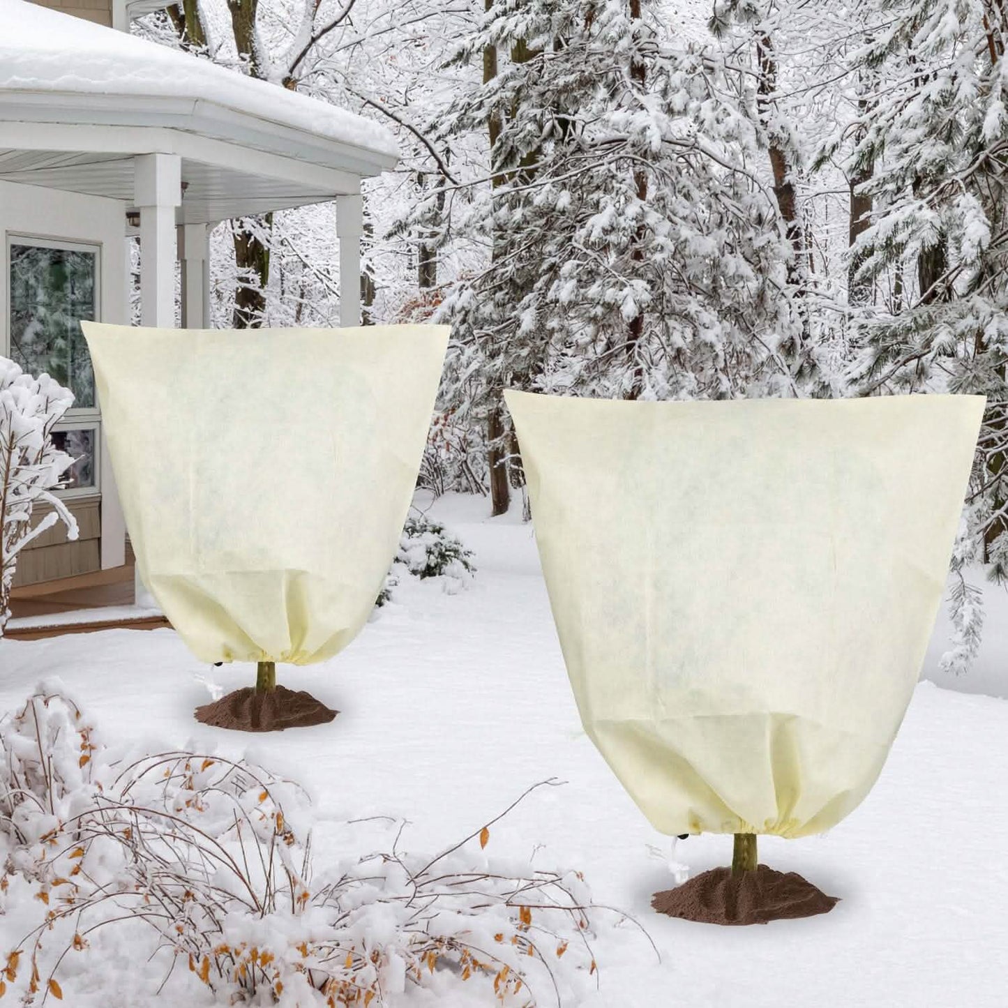 3-Pieces: Winter Plant Cover Bags with Drawstring