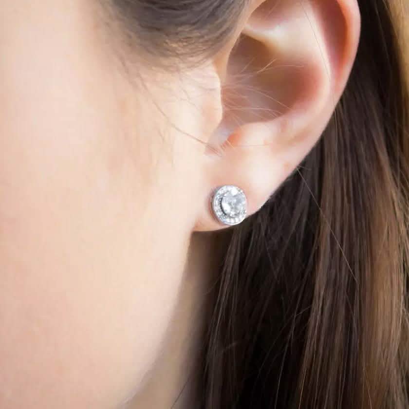 3.44 CTTW Halo Stud Earrings with Swarovski Elements