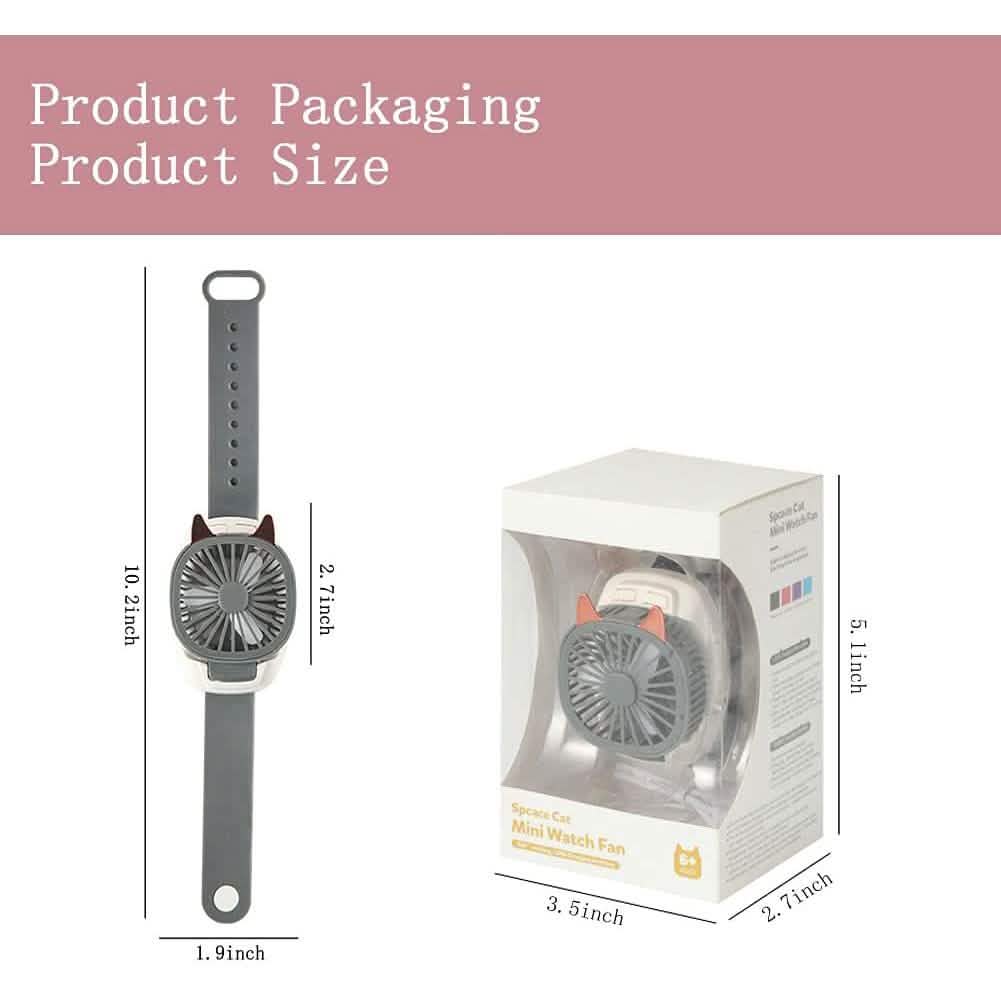 360°Rotation Kids Portable Wrist Strap Mini Watch Hand Held Fan Cat Design