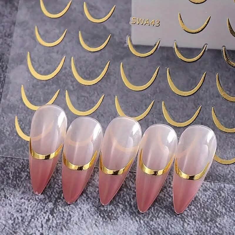 3D Gold-Finished French Kiss Crescent Nail Stickers