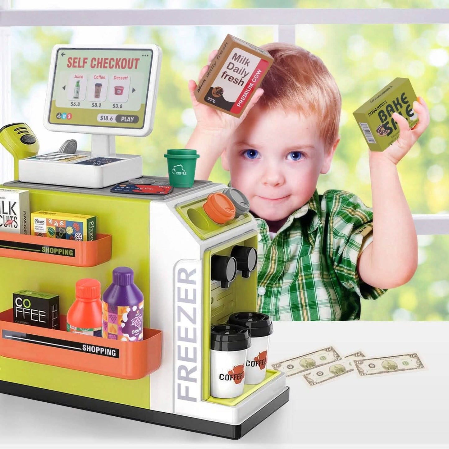 48-Piece: Pretend Cash Register Play Toy Set