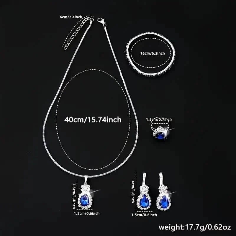 5-Piece Set: Stylish Jewelry Set for Women, Pair of Earrings, Necklace, Ring and Bracelet Adorned with Glass Accents