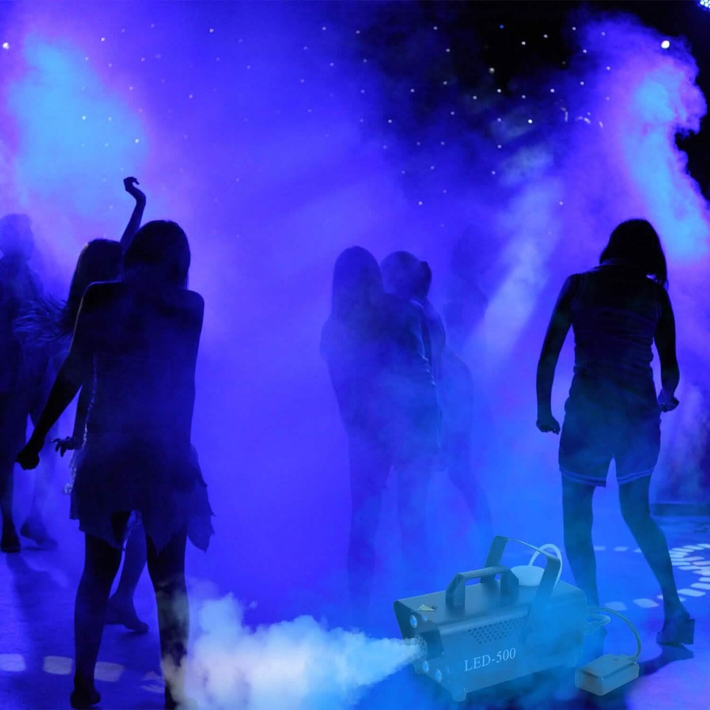 500W Fog Machine 2000CFM Colorful Smoke Machine with 8-Pieces LEDs 5 Lighting Effects 3-Level Brightness