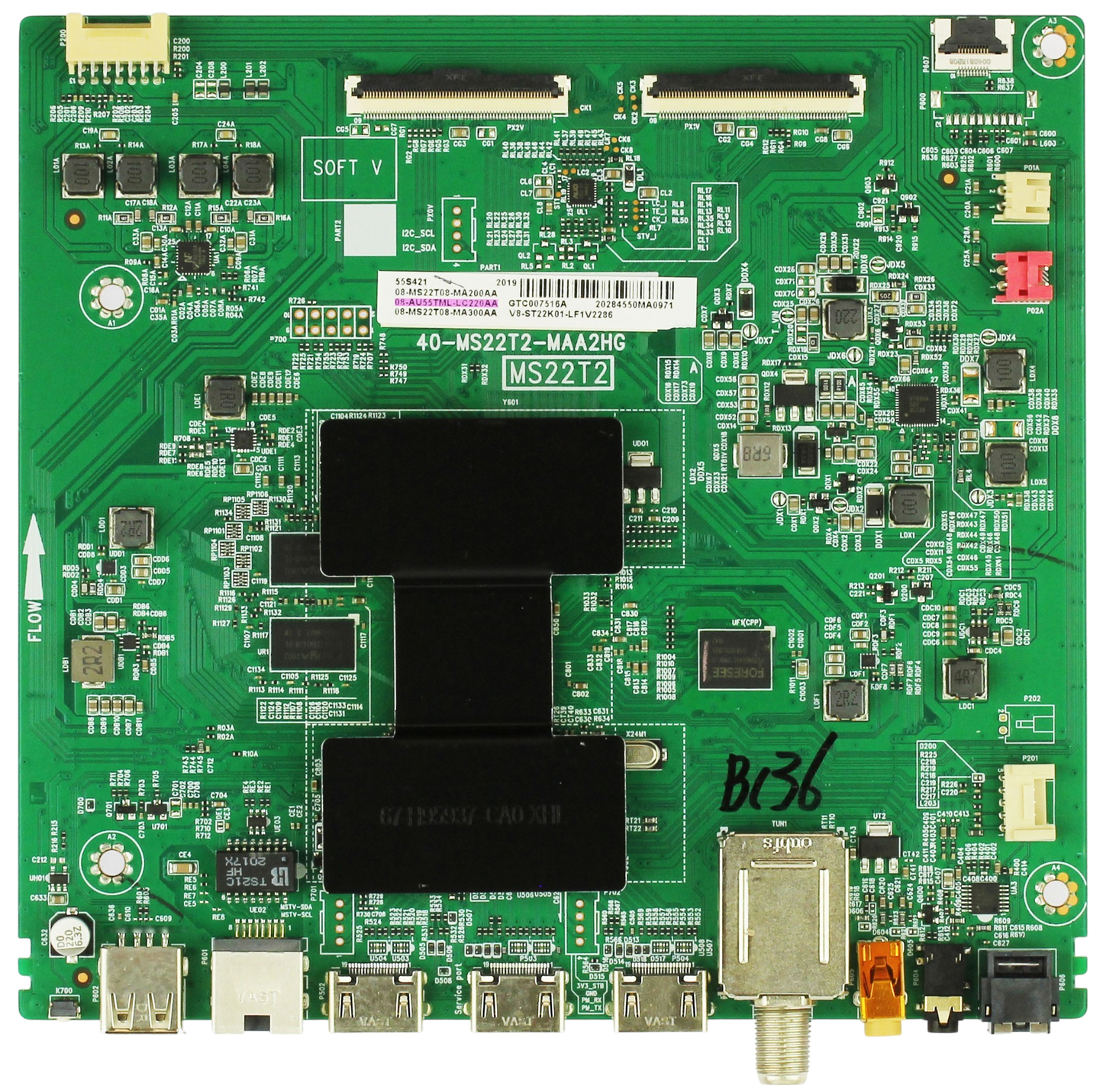08-MS22T08-MA200AA TCL Main Board, 08-AU55TML-LC220AA, 08-MS22T08-MA300AA, V8-ST22K01-LF1V2286, 55S421