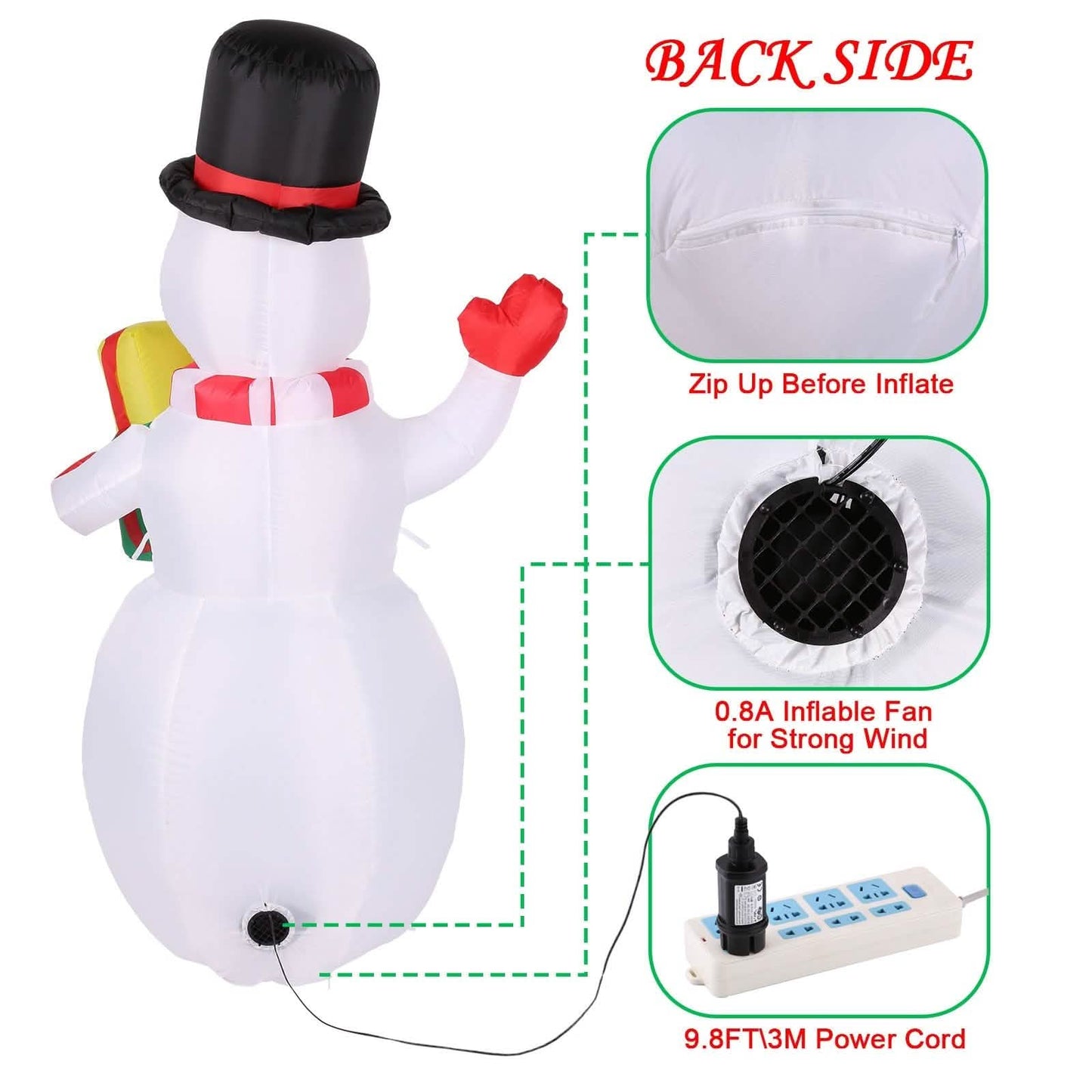 5FT Snowman Inflatable Outdoor Decoration Rotating LED Lights