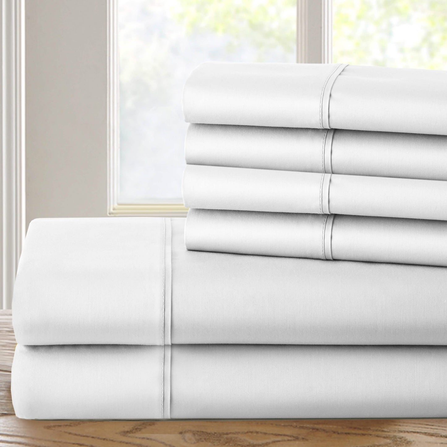 6-Piece: 1200 Thread Count Cotton Rich Solid Sateen Sheet Set