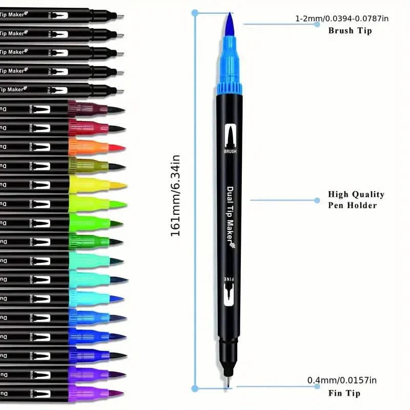 60-Pieces: Vibrant Double-Tip Brush Pens - Artist-Grade Fine & Brush Markers