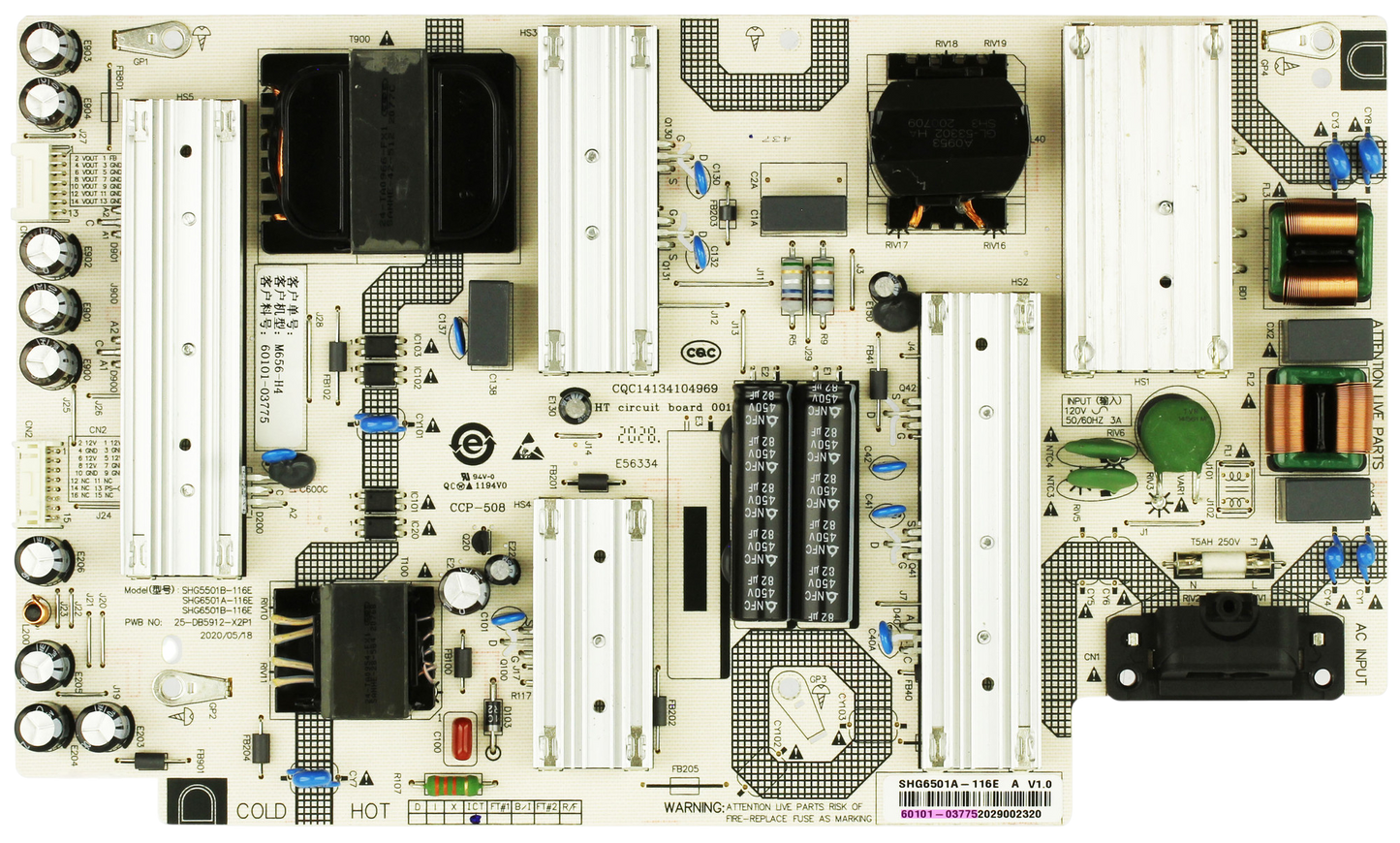 60101-03775 Vizio Power Supply, SHG5501B-116E, 25-DB5912-X2P1, CQC14134104969, M656-H4