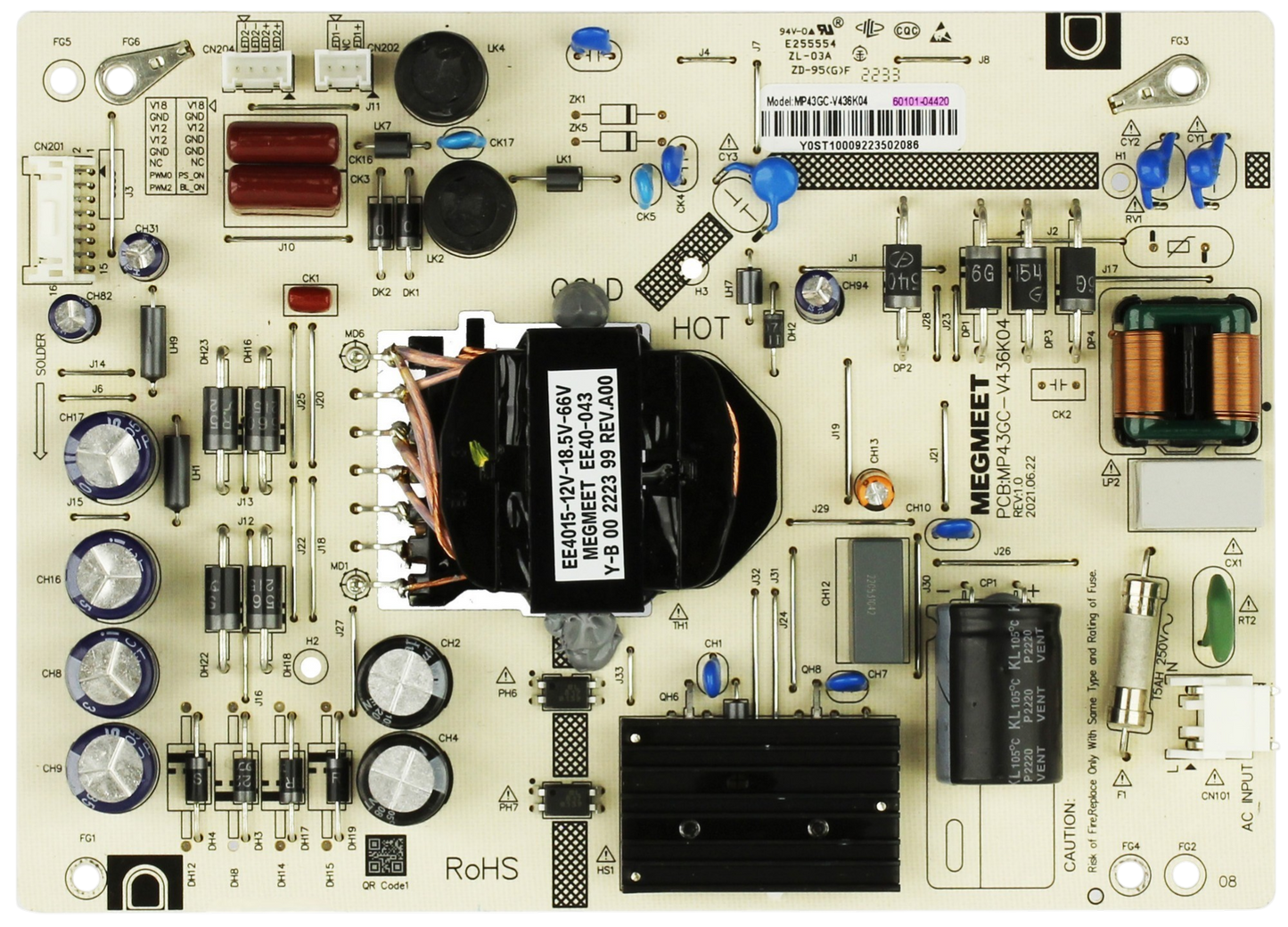 60101-04420 VIZIO Power Supply Board, MP43GC-V436K04 , E255554, V435M-K04