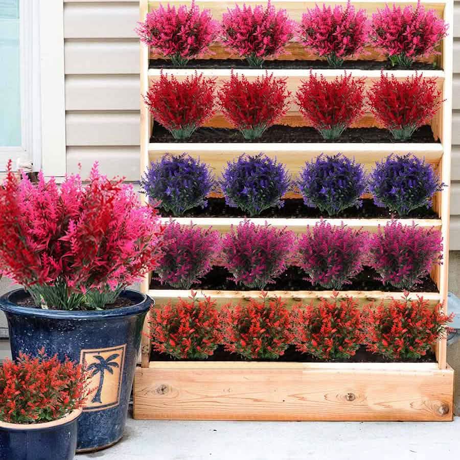 8 Bundles Artificial Lavender Plastic Flower Decorations