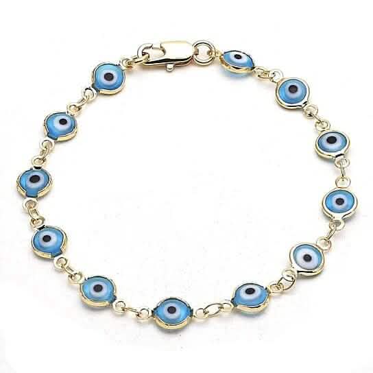 8" Gold Filled Evil Eye Light Blue Bracelet