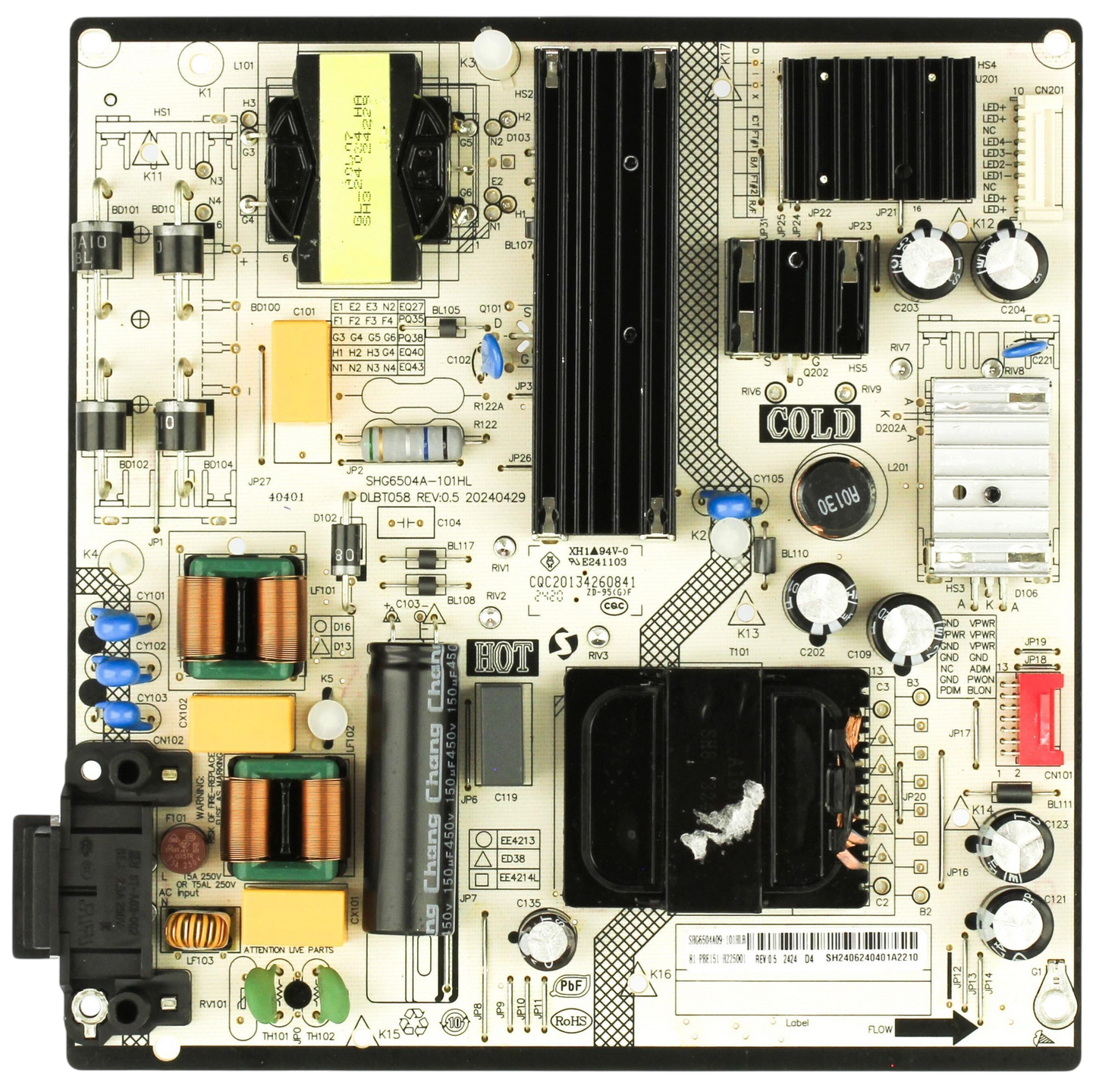 81-PBE151-H225001 Insignia Power Supply Board, SHG6504-101HL, NS-75F501NA25, NS-70F501NA25