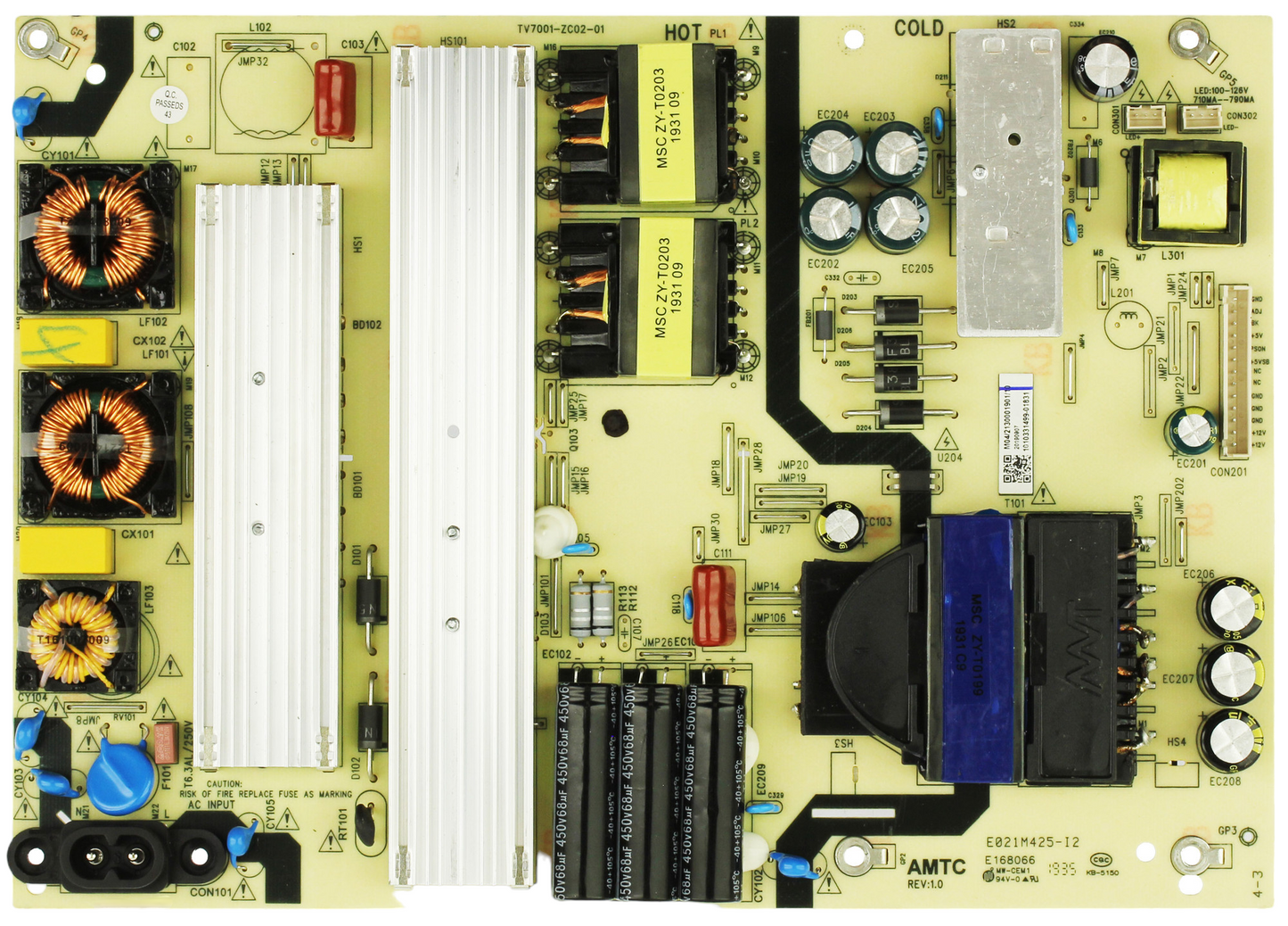 514C7001M04 ONN Power Supply, TV7001-ZC02-01, E168066, 20200906, E021M425-J3, 100012588