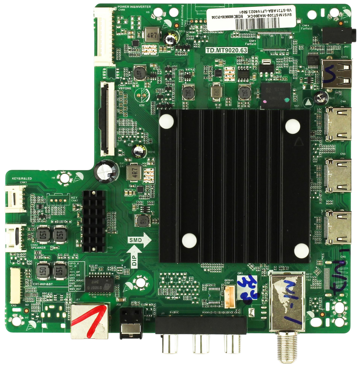 SVS1MST309-MA200CK Insignia Main Board, 02-1MTT31D75-C01T, V8-ST31ABA-LF1V4023.5891, TD.MT9020.63, NS-70F501NA25, NS-75F501NA25, NS-85F501NA25
