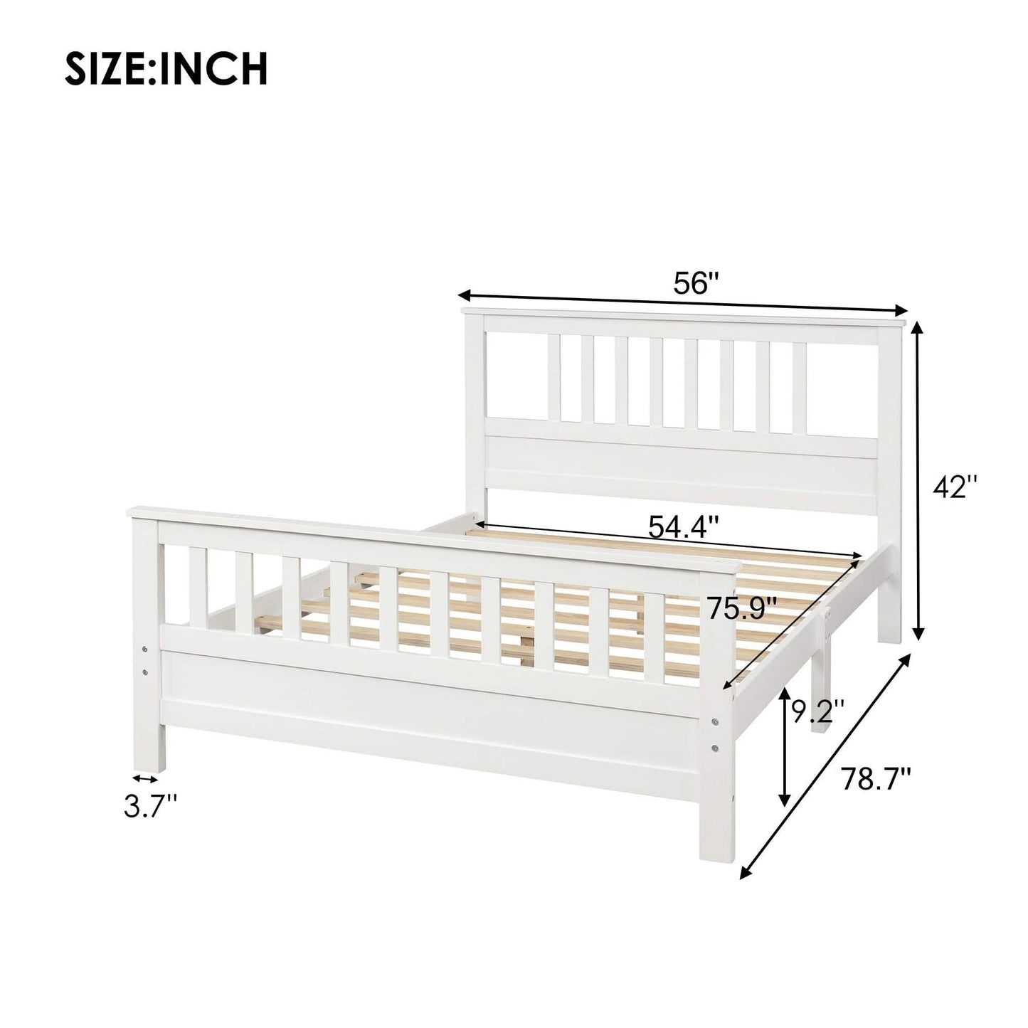Anysun Full Size Bed Frame Solid Wood Platform Bed with Headboard for Kid's