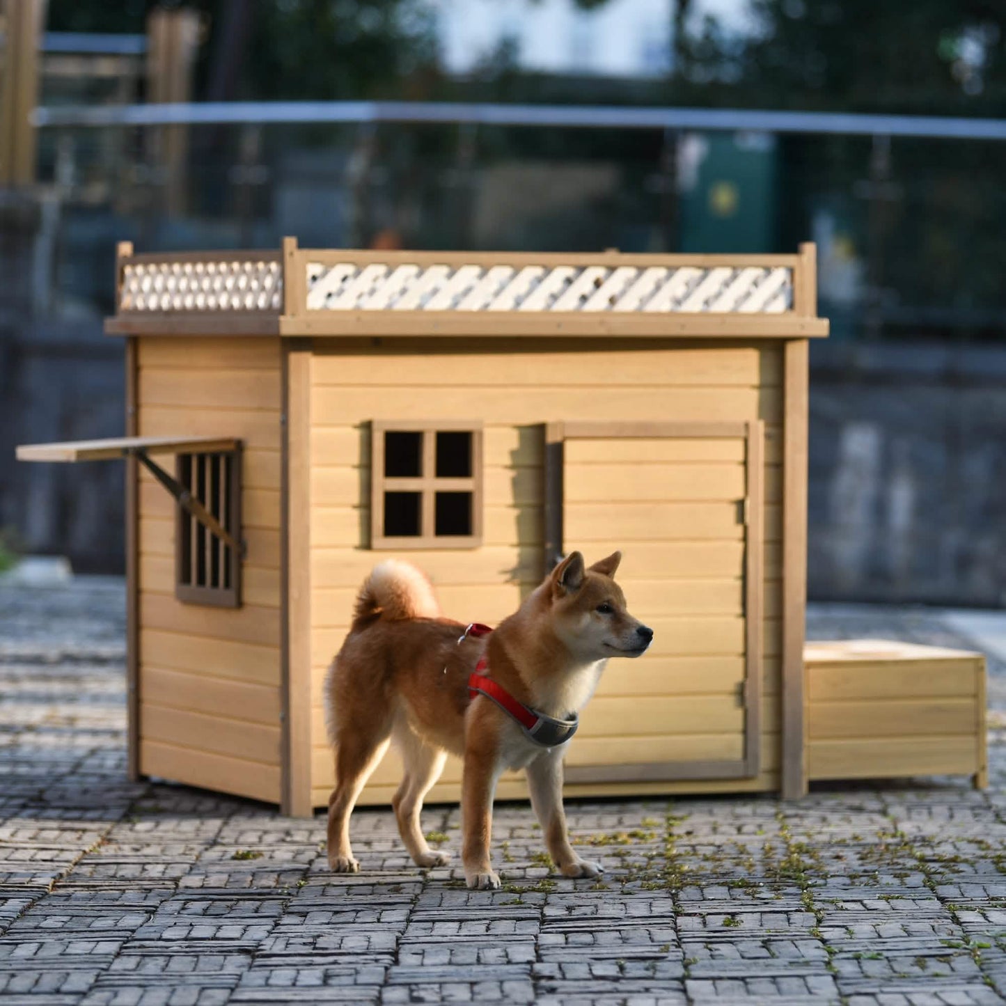 Aukfa 39.4” Wooden Dog House Puppy Shelter Kennel Outdoor & Indoor Dog Crate