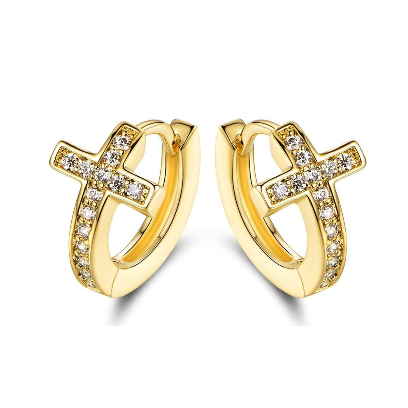Barzel Crystal Cross Earrings Made with 18K Gold Plating and Swarovski Crystals
