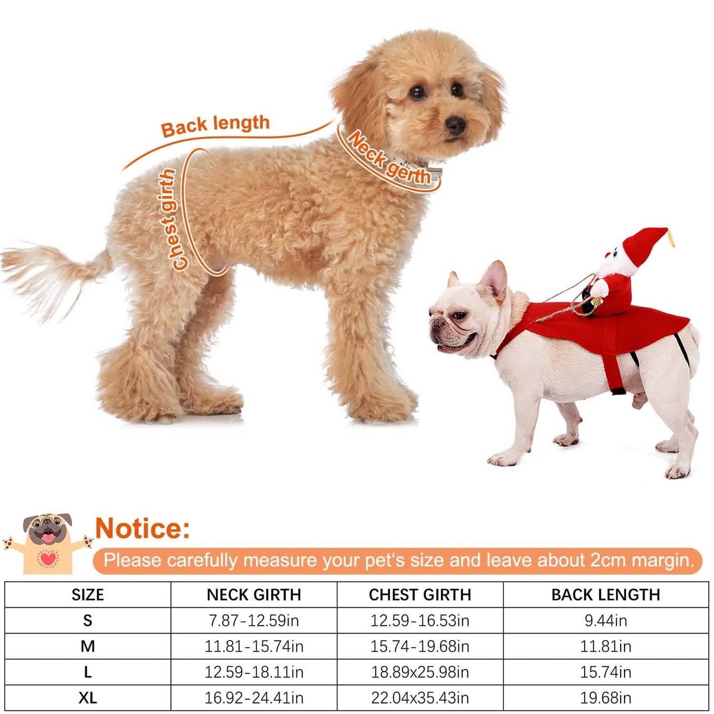 Christmas Costumes Red Winter Coat for Dog Riding Santa Claus with Bell