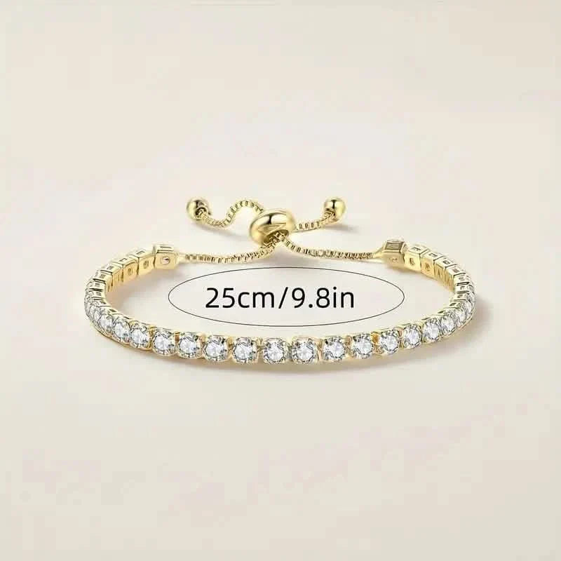 Copper Base with Plated Finish Synthetic Cubic Zirconia Inlay Adjustable Tennis Bracelet for Women