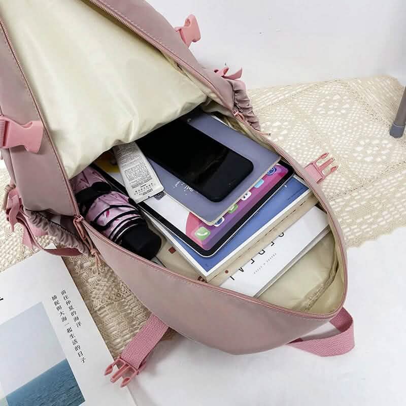 Cute Waterproof Multi-Pocket Women Backpacks with Bear Doll