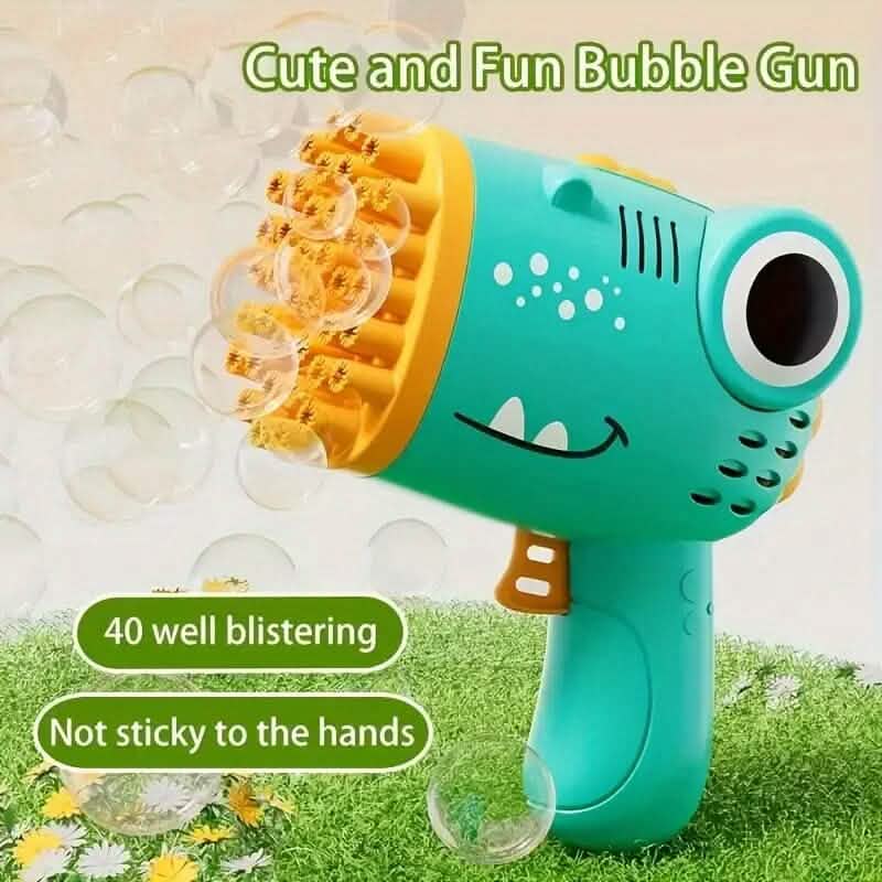 Dinosaur-Themed Automatic Bubble Blower 40-Hole Handheld Toy Gun